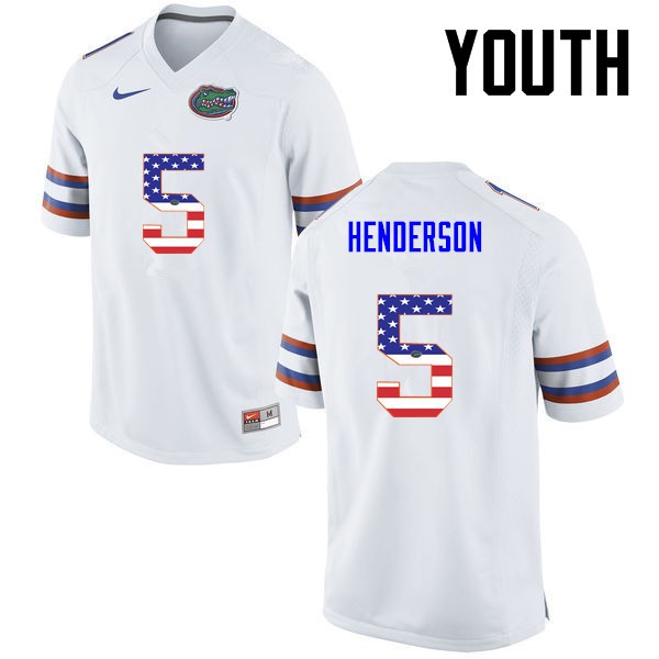 Florida Gators Youth #5 CJ Henderson College Football USA Flag Fashion White